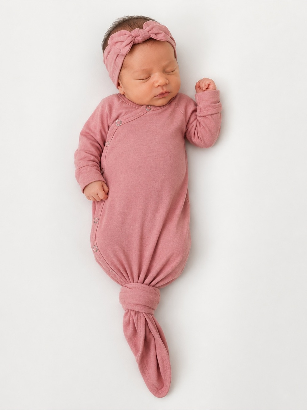Copper Pearl Newborn Knotted Gown Dusty Pink Side Snap